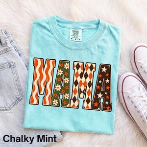 Comfort Colors® Fall Mama T-Shirt, Pumpkin Season Shirt, Preppy Checkered Mom Autumn Shirt, Mama Life Shirt, Vintage Cozy Season Shirt
