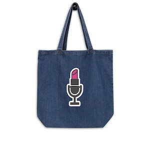Cabas en jean Fembargo | Microphone rouge à lèvres rose | Sac de relations publiques, de communications et de médias | Cadeau de relations publiques | Travail ou week-end