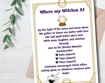 Where My Witches At Invite – Witchy Bachelorette Party Invitation  Halloween Bridal Shower Dark Bachelorette Theme Editable Digital Download