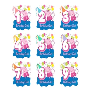 Camiseta de cumpleaños de Peppa Pig con número de niña para sublimación - Camiseta digital de fiesta de cumpleaños de Peppa