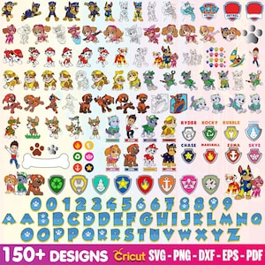 Paquete de más de 700 archivos SVG, PNG y DXF de Patrulla Canina, diseños de cumpleaños infantiles, archivos Cricut, imágenes prediseñadas de sublimación, fuente de Patrulla Canina, paquete de vectores imprimibles