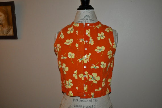 s-m | vintage 1970s neon orange and yellow floral