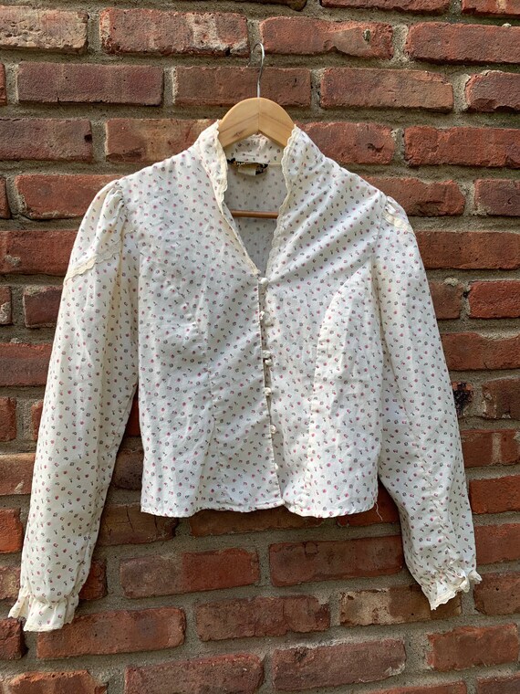 xs-s | vintage 1970's ruffle floral prairie blouse