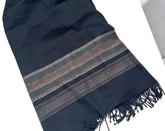 m-l / vintage wool fringe maxi skirt with embroidery