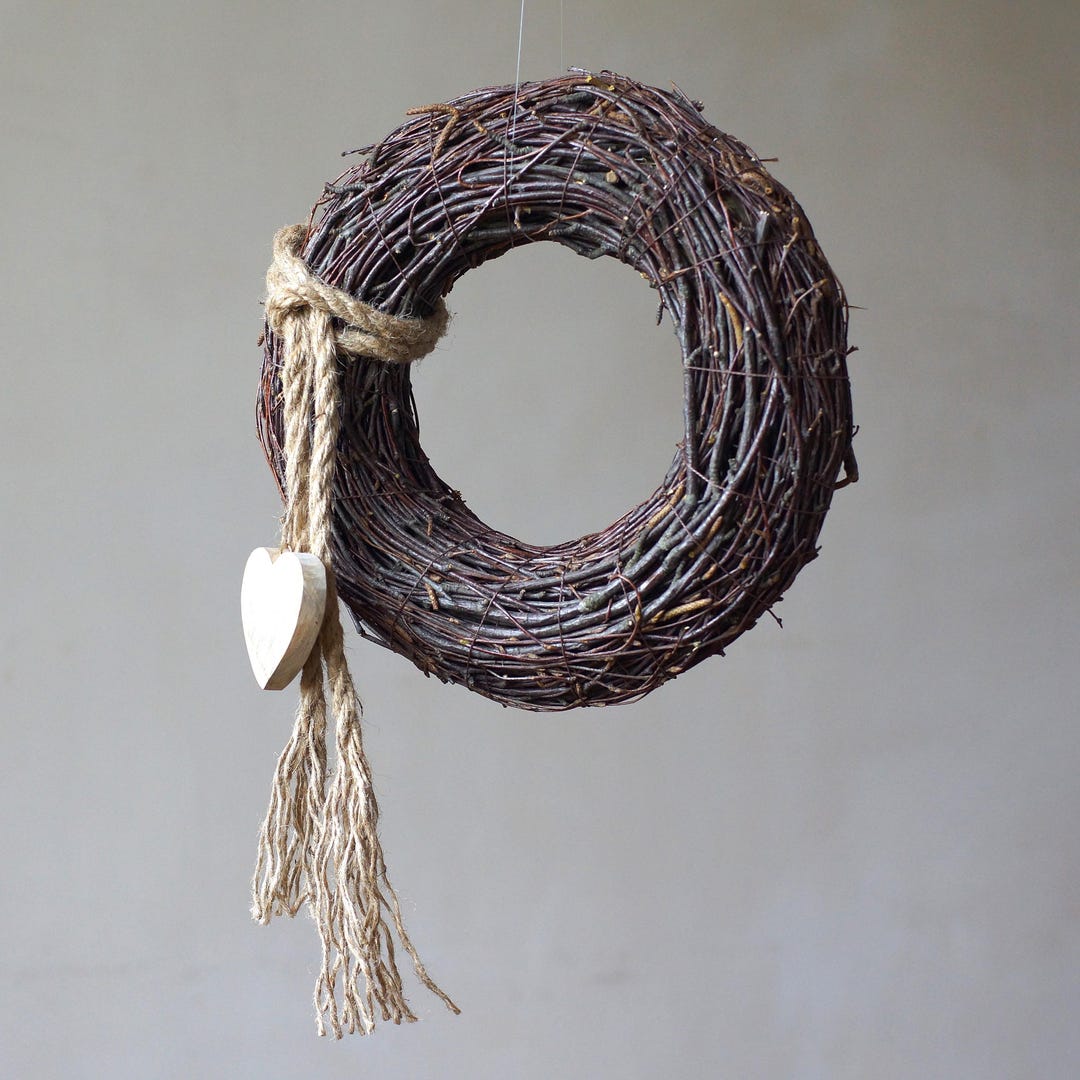 Rustic Twig Wreath: Handmade Birch Decor With Jute Rope & Wooden Heart ...