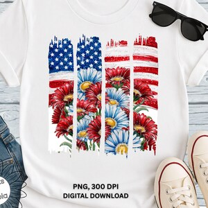 Flag Floral Brush Stoke Patriotic USA PNG, High Resolution, Digital Download, Transparent Background, Printable Sublimation Design