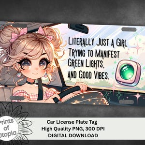 文字通り女の子のナンバープレートの車タグ、かわいいかわいいチビPNGダウンロード、良い雰囲気の引用句昇華、コケットな漫画の車アクセサリー