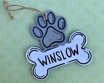 Custom Dog Bone and Paw Christmas Ornament | Personalized Pet Ornament