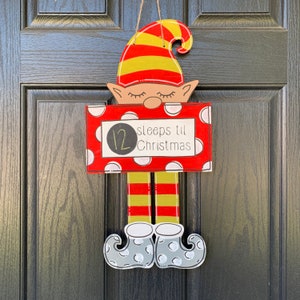 Christmas Countdown Elf Wall Hanging | Holiday Chalkboard | Sleeps Til Christmas