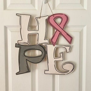 Hope Breast Cancer Awareness Survivor Door Hanger | Save the Tatas Door Decor | Pink Ribbon Wreath