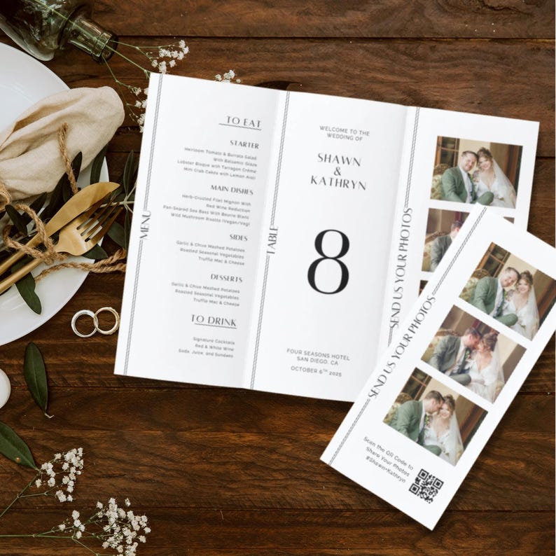 Minimalist Trifold Wedding Table Numbers Menu Template (digital ...