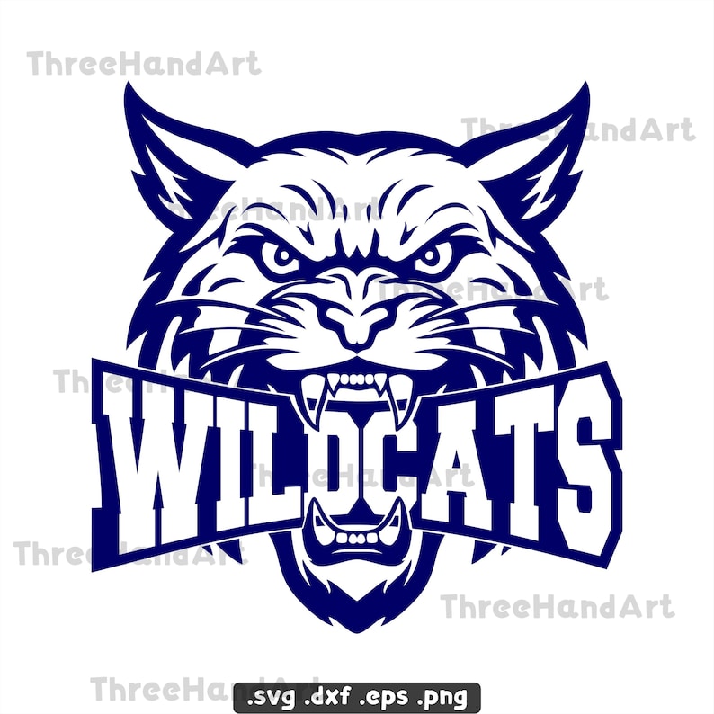 May include: A navy blue graphic of a snarling wildcat head with the word "WILDCATS" in bold, white letters across its mouth. The image has sharp lines and a fierce expression, suitable for sports team merchandise.
