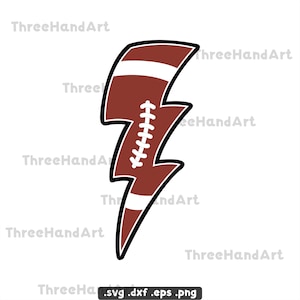 May include: A maroon and white football-shaped lightning bolt design with a black outline. The design includes white stitching down the center, and two white stripes. The image is a vector graphic, suitable for various applications.