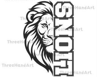 Lions SVG, Lions Cutfile, Lions SVG Cricut, Lions Silhouette, Lions School Mascot, Lions Svg for Embroidery, Gift, Birthday, Lions PNG File.