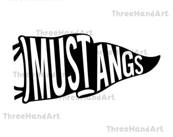 Mustangs Pennant Svg, Mascot Pennant Riders svg, Flag Mustangs svg png eps dxf cutfile.