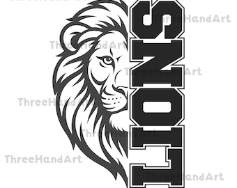 Lions SVG, Lions Cutfile, Lions SVG Cricut, Lions Silhouette, Lions School Mascot, Lions Svg for Embroidery, Gift, Birthday, Lions PNG File.