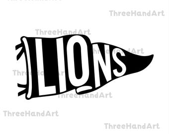 Lions Pennant Svg, Mascot Pennant Lions svg, Flag Lions svg png eps dxf cutfile.