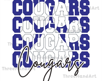 Cougars SVG,  Cougars Logo Svg, Cougars Cutfile, Cricut, Mascot School, Go Cougars, Leopard Skin, Football, PomPom, Paw, Silhouette, PNG.