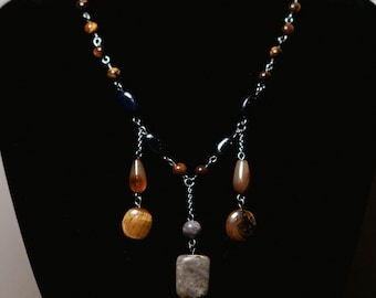 Handmade Gemstone Necklace | Labradorite, Tiger's Eye & Agate