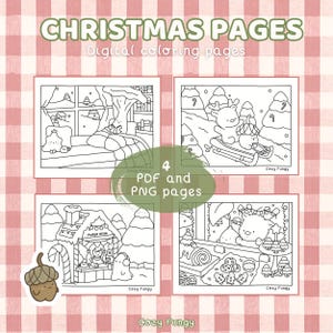 Christmas and Winter - 4 coloring pages (digital PNG and printable PDF) - Cozy Fungy