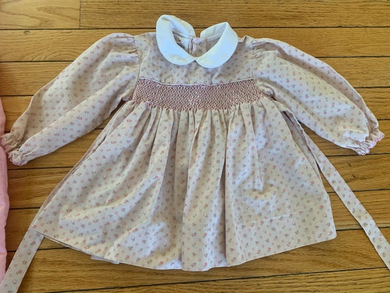 Vintage Summer Pink Smocked Dress & Overalls Outf… - image 1