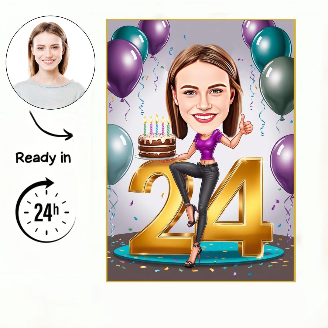 Personalized 24th Birthday Caricature - Custom Cartoon Portrait ...