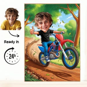 Child on Bicycle Caricature – Personalized Cartoon Drawing for Boys or Girls Custom Bike Rider Kid Caricature – Fun Digital Art with Helmet