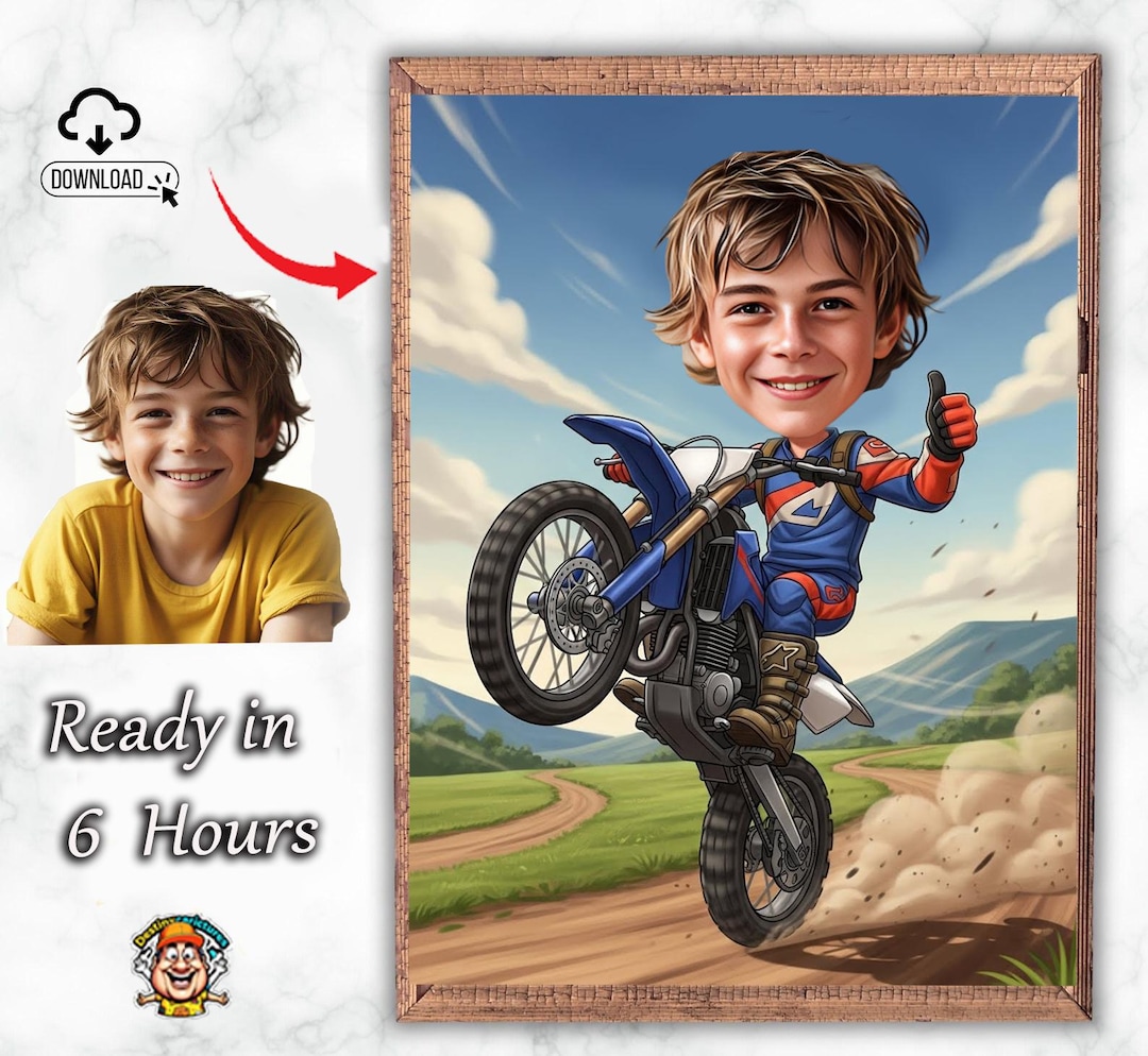 Personalized Dirt Bike Rider Caricature – Custom Motocross Motorcycle ...