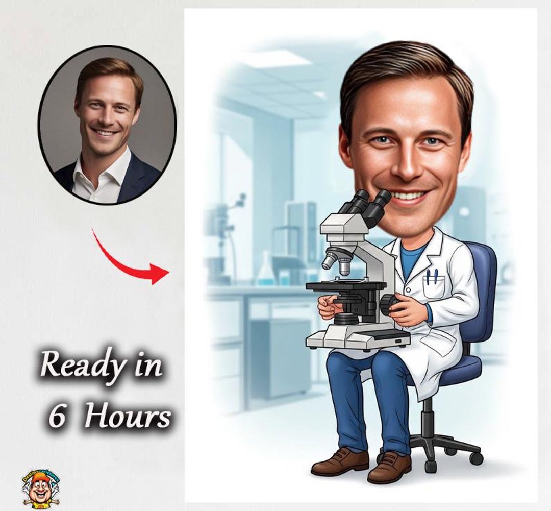 Custom Scientist Caricature | Personalized Lab Technician Portrait ...
