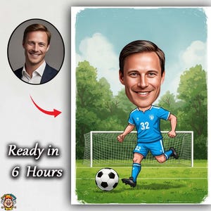 Personalized Football Caricature Portrait – Custom Soccer Player Cartoon Drawing from Photo – Unique Digital Gift for Him, Coach, Teen, or