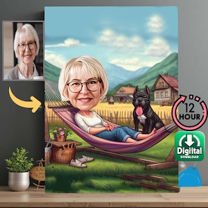 Female Retirement Caricature – Custom Cartoon of Woman Retiree in Fun Theme Personalized Retirement Gift for Woman – Funny Caricature Drawin