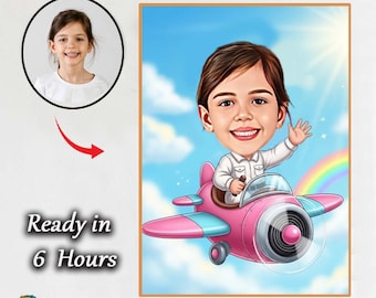 Personalized Child Pilot Caricature | Kids Cartoon Portrait in Airplane | Custom Illustration from Photo Custom Baby Airplane Cartoon Portra