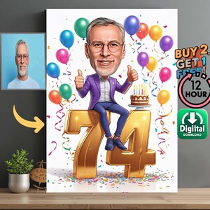 年配の男性への74歳の誕生日プレゼント – カスタム似顔絵ポートレート – おじいちゃん、お父様、または年配の友人へのパーソナライズされた面白いアート 面白い74歳の誕生日