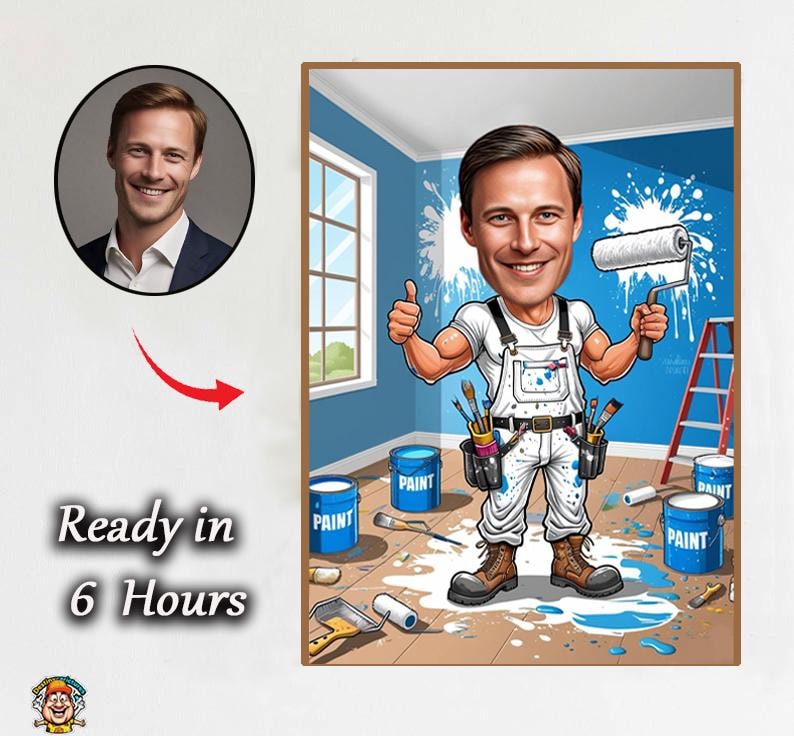 Personalized Painter Caricature Portrait – Custom Cartoon Artist With ...