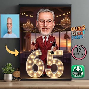 65th Birthday Caricature for Him | Custom Cartoon Portrait From Photo ...