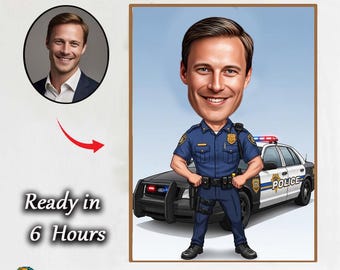 Custom Police Officer Caricature from Photo | Personalized Cop Cartoon Portrait | Law Enforcement Gift Illustration Personalized Police Offi