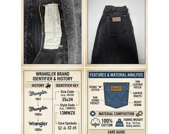 VTG Wrangler 13MWZ Black Jeans Made in USA 35x33 Cowboy Cut High Rise Denim