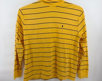 Vintage Polo Ralph Lauren Striped Turtleneck Shirt Mens XXL Yellow Navy Blue