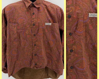 Camisa Paisley para hombre, talla XL, de algodón, manga larga, tonos tierra, estilo retro, años 90. ¿Por qué?