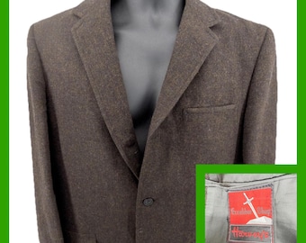 VTG 1969 Harvey's Excalibur Shop 2pc Wool Suit 40R Brown Tweed Union Made 60s