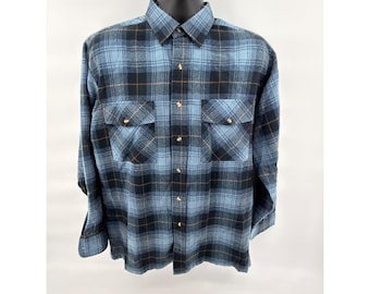 Shaver Lake Flannel Shirt Mens Medium Blue Plaid Long Sleeve Acrylic Blend Soft