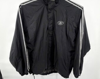 Vintage Adidas Windbreaker Jacket XXL Black Y2K 3-Stripe Oval Logo Mesh Lined