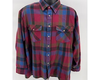 Vintage 80s Van Heusen Winterweights Camisa de franela a cuadros XL Acrílico Grunge Corea