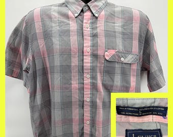 Vintage Levi's Shirt Mens L Pink Plaid Short Sleeve 80s Made in Taiwan