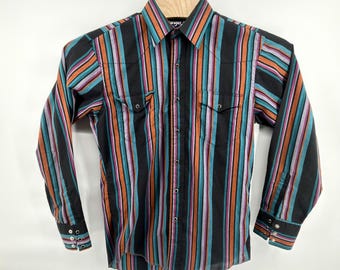 Vintage Wrangler Cowboy Cut Western Shirt 15.5 34 Pearl Snap Striped 90s USA