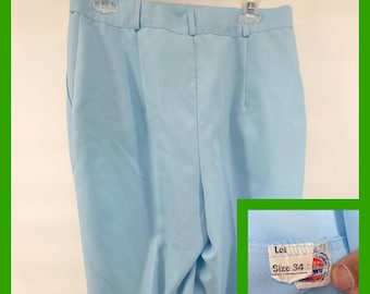 Vtg 70s 80s High Waisted Pleated Trousers Baby Blue Pants ILGWU Made in USA 34