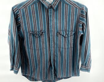 Vintage Levis Diamond Label gestreept shirt met lange mouwen heren L 1988 Black Tab Blue
