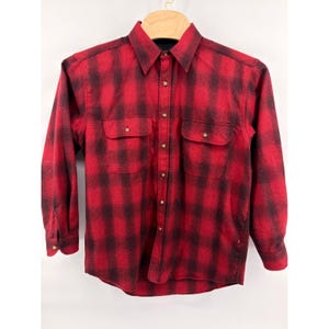 Vintage Pendleton NorWester Wear Red Black Plaid Wool Blend Flannel Shirt Men L image 1