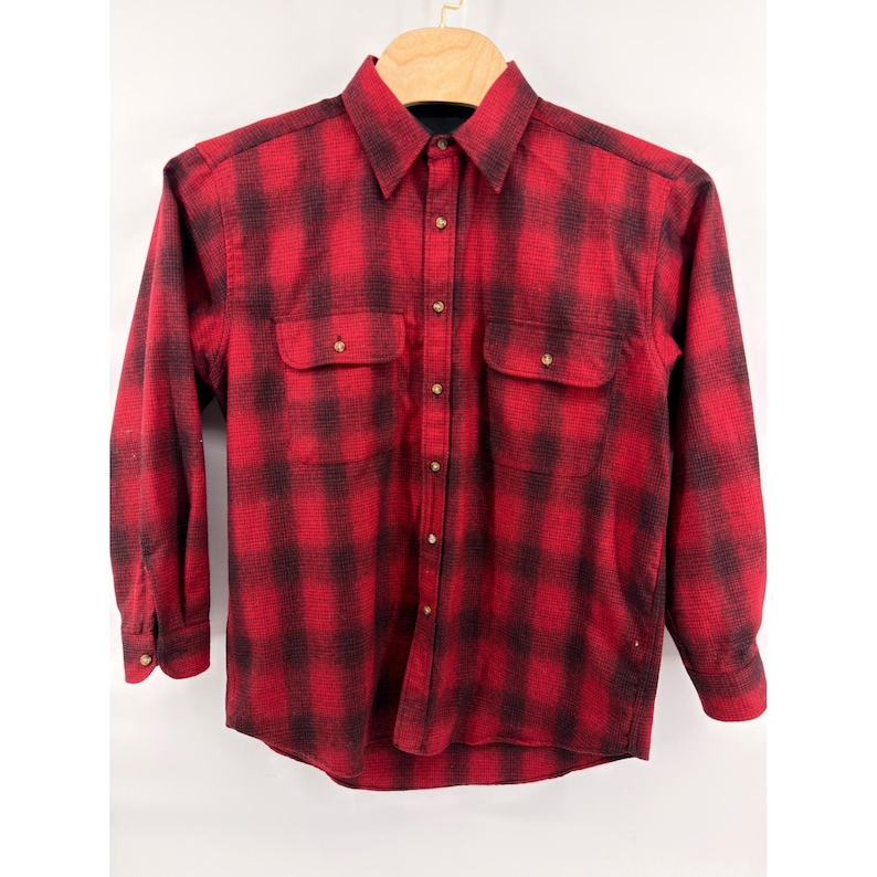 Vintage Pendleton NorWester Wear Red Black Plaid Wool Blend Flannel Shirt Men L image 1