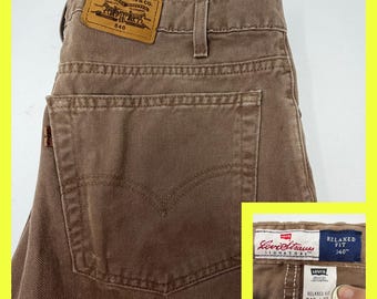 VTG 90s Levis 540 Relaxed Fit Jeans Brown Tab Made in USA 40x33 Khaki Denim